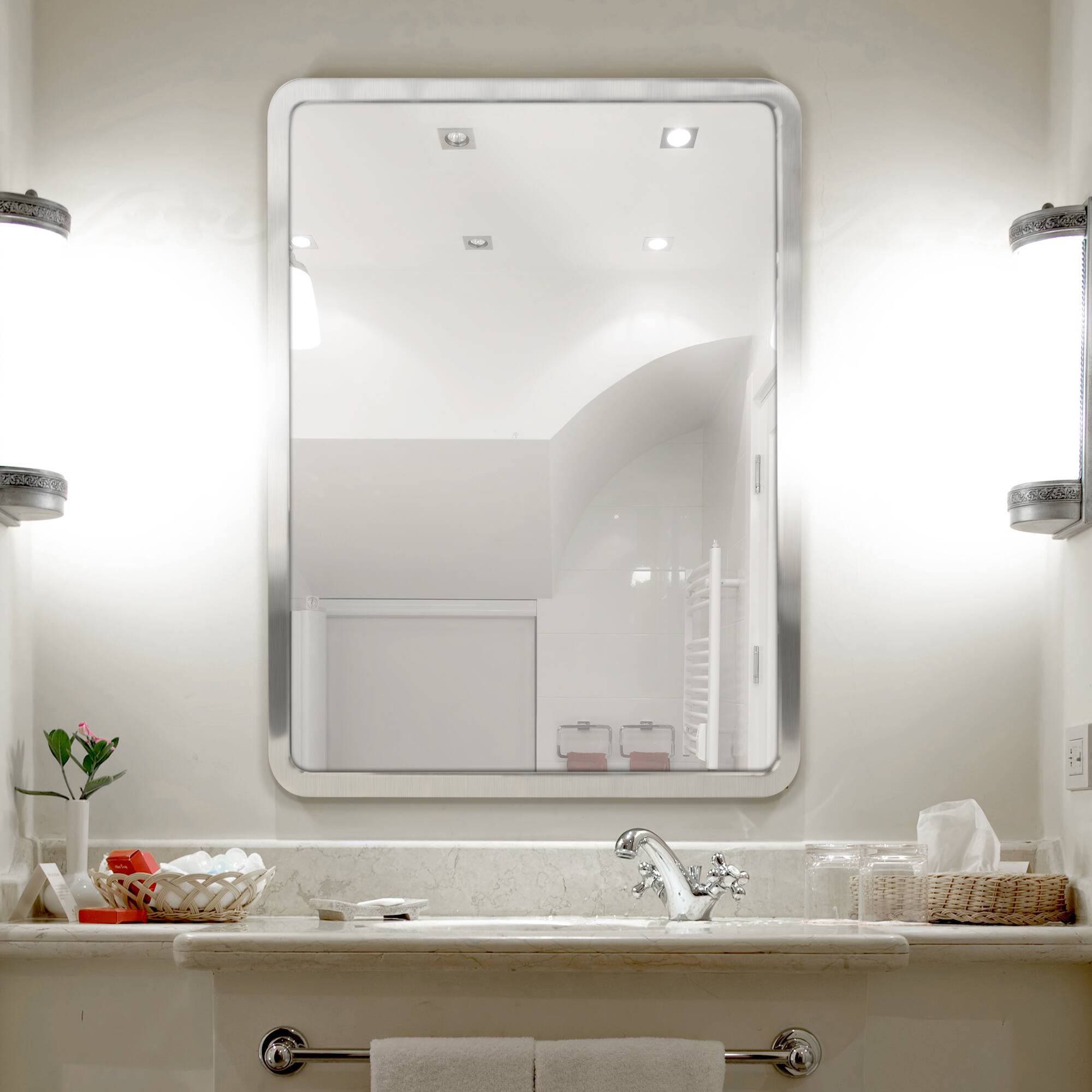 Head West Brushed Nickel 24" x 30" Rounded Edge Framed Accent Vanity Mirror